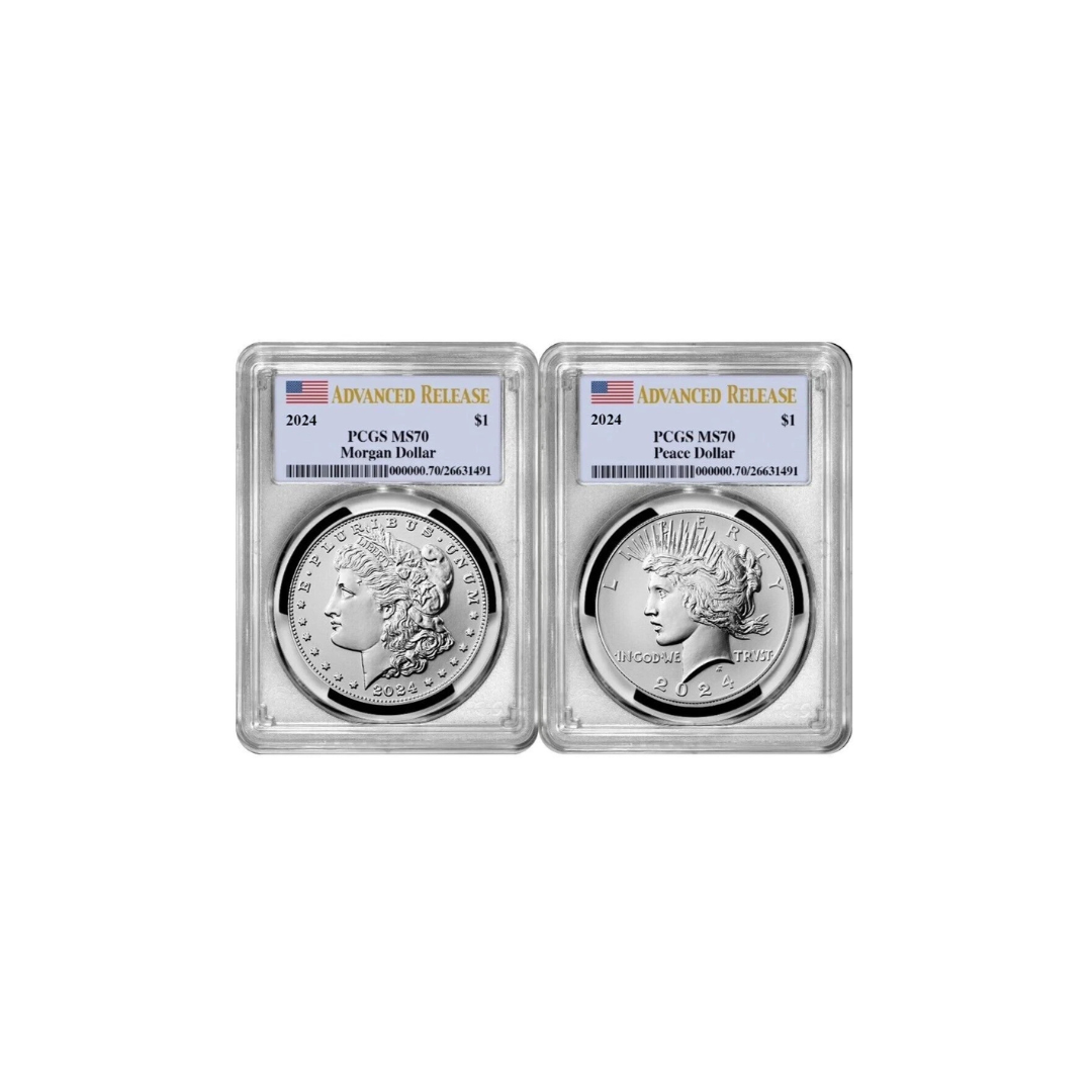 2024 Morgan & Peace Silver Dollar Set 2 Coin PCGS MS70 Advanced Release