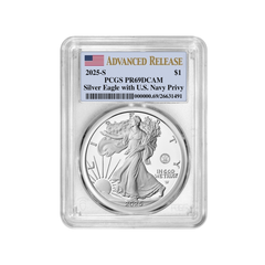 2025 S Silver American Eagle $1 US Navy Privy PCGS PR69DCAM Advanced Release #695