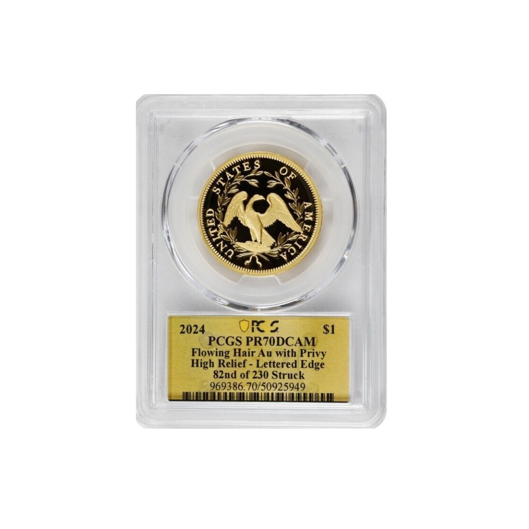 2024 Gold Flowing Hair Au $1 With PRIVY MARK PCGS PR70DCAM #82nd Of 230 Struck