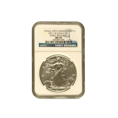 2011 W Silver American Eagle S$1 NGC MS70 Early Releases 25th Anniversary